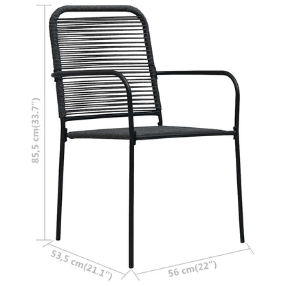 7 Piece Garden Dining Set Cotton Rope and Steel Black