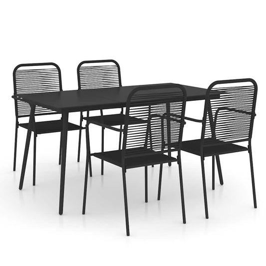Dining Set | Black | Cotton Rope, Powder-Coated Steel, Tempered Glass