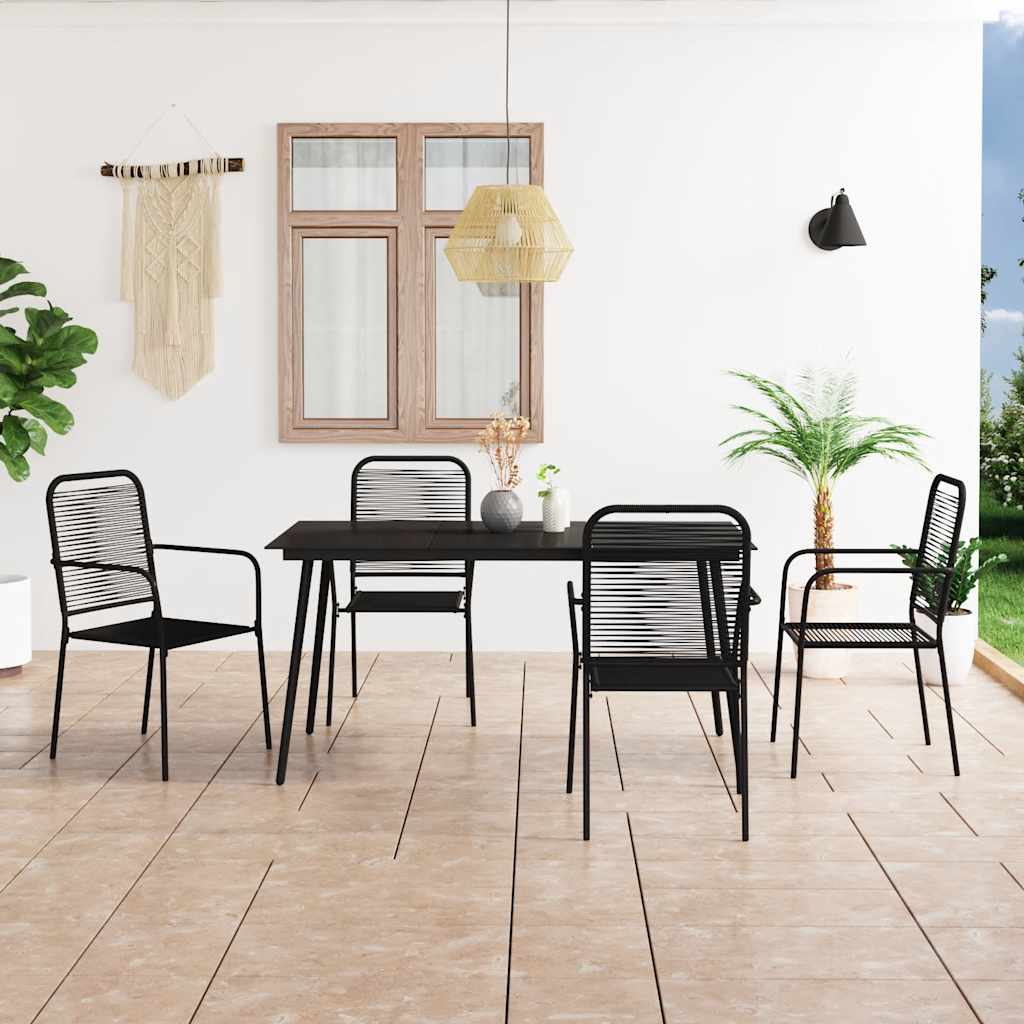Dining Set | Black | Cotton Rope, Powder-Coated Steel, Tempered Glass