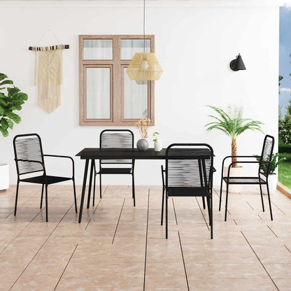 Dining Set | Black | Cotton Rope, Powder-Coated Steel, Tempered Glass