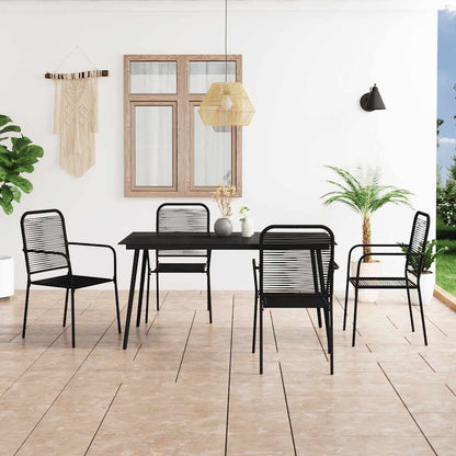Dining Set | Black | Cotton Rope, Powder-Coated Steel, Tempered Glass
