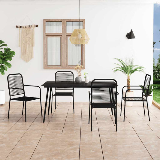 Dining Set | Black | Cotton Rope, Powder-Coated Steel, Tempered Glass