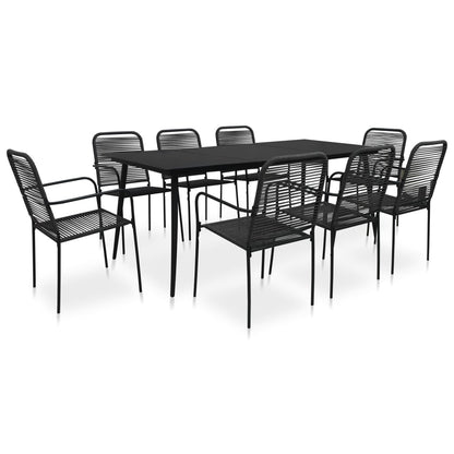Dining Set | Black | Cotton rope, powder-coated steel, tempered glass