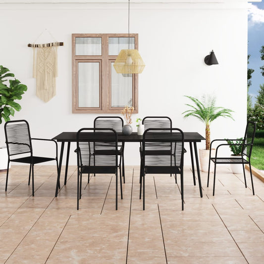 Dining Set | Black | Cotton Rope, Powder-Coated Steel, Tempered Glass