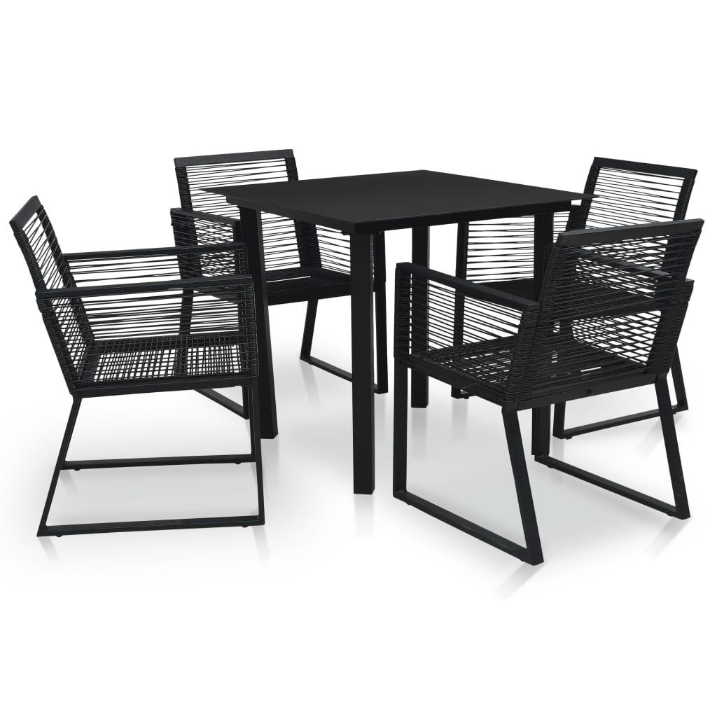Dining Set | Black | PVC rattan, powder-coated steel, glass