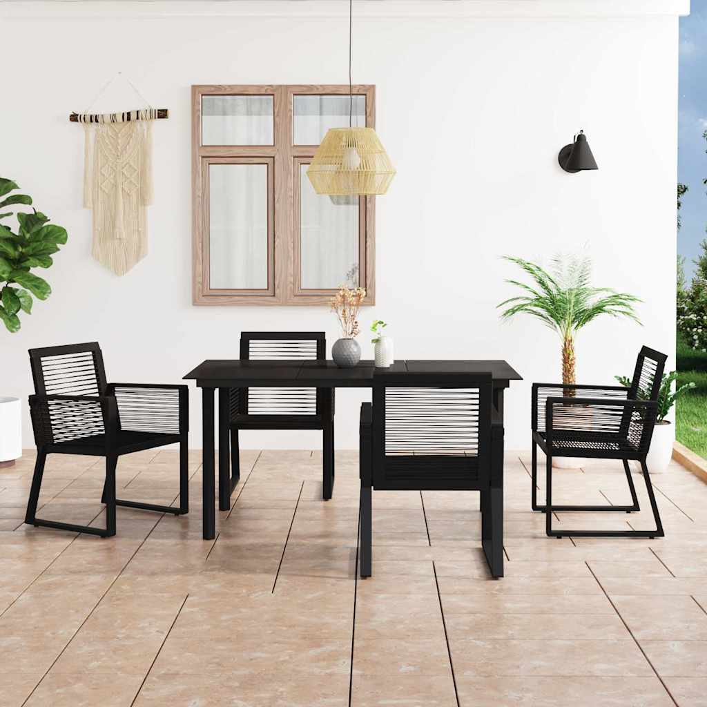 5 Piece Outdoor Dining Set PVC Rattan Black