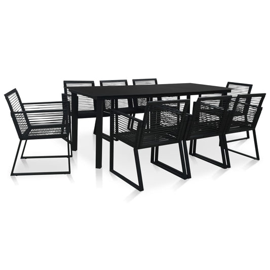 9 Piece Outdoor Dining Set PVC Rattan Black