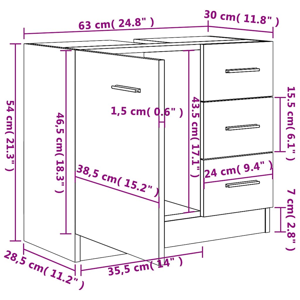 Sink Cabinet Concrete Grey 63x30x54 cm Engineered Wood