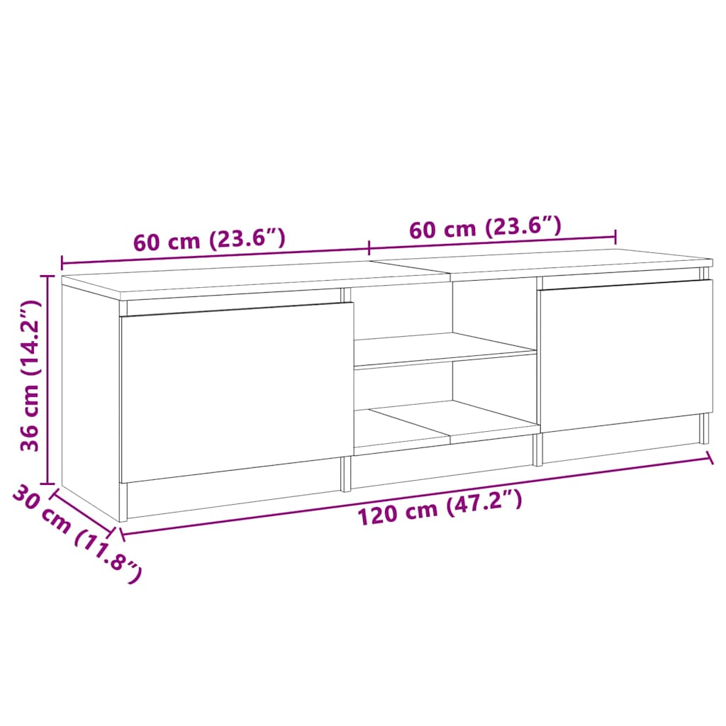 804283 vidaXL TV Cabinet with LED Lights White 120x30x36 cm