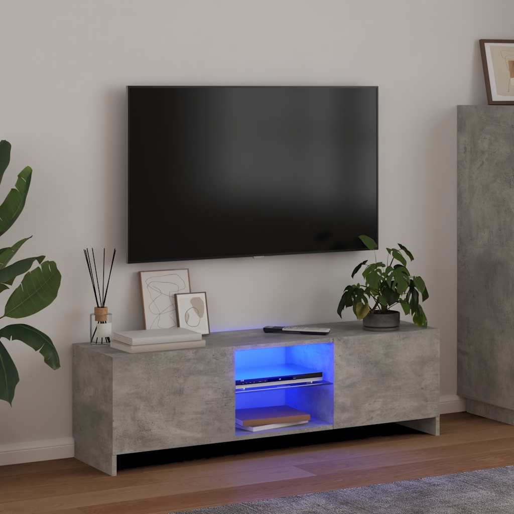 804287 vidaXL TV Cabinet with LED Lights Concrete Grey 120x30x36 cm