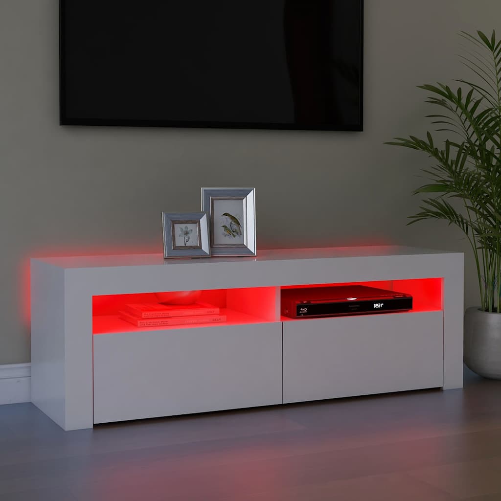 804310 vidaXL TV Cabinet with LED Lights White 120x35x40 cm