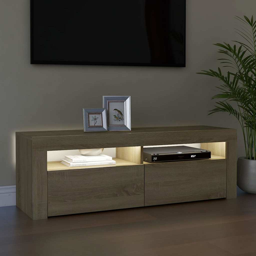 804313 vidaXL TV Cabinet with LED Lights Sonoma Oak 120x35x40 cm