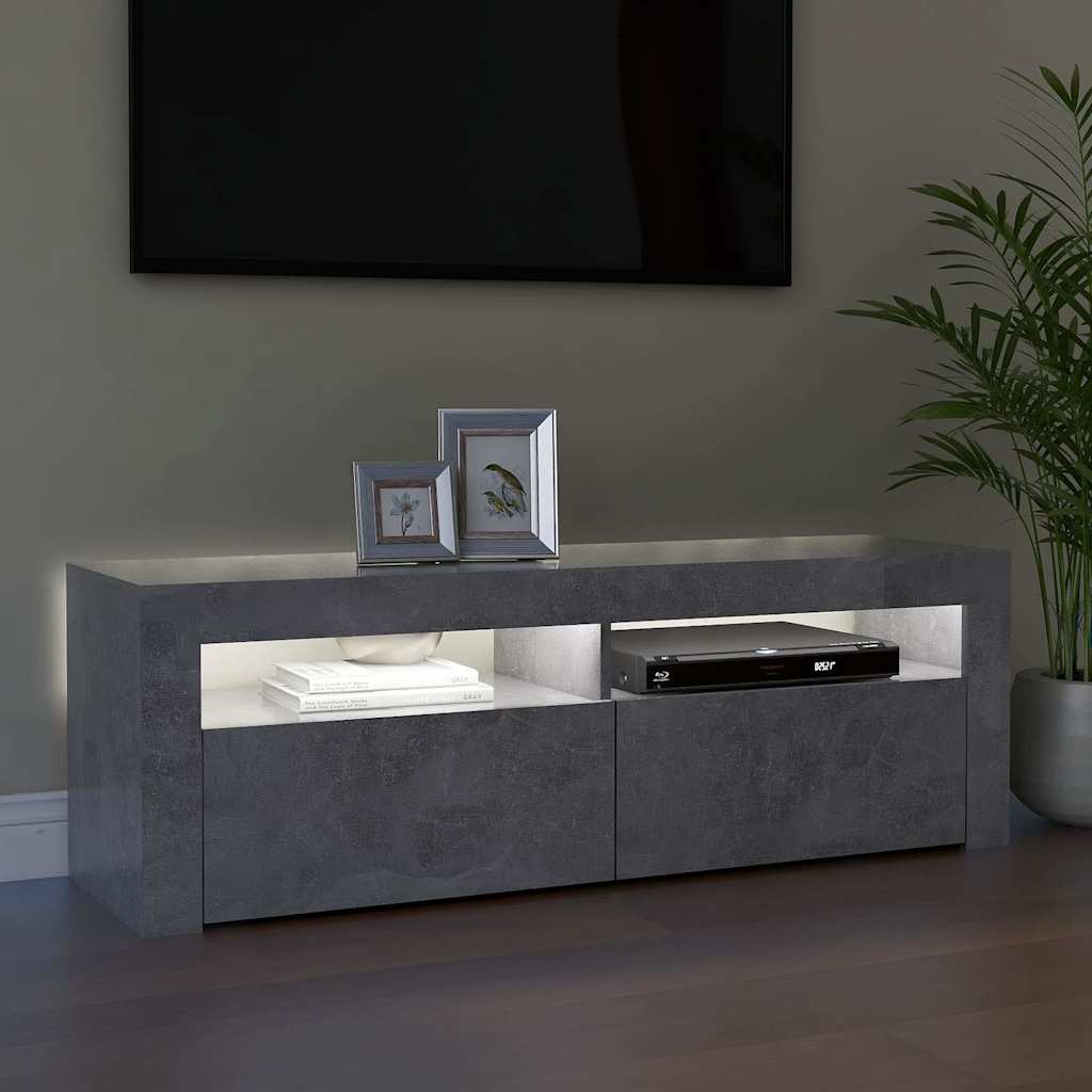 804314 vidaXL TV Cabinet with LED Lights Concrete Grey 120x35x40 cm