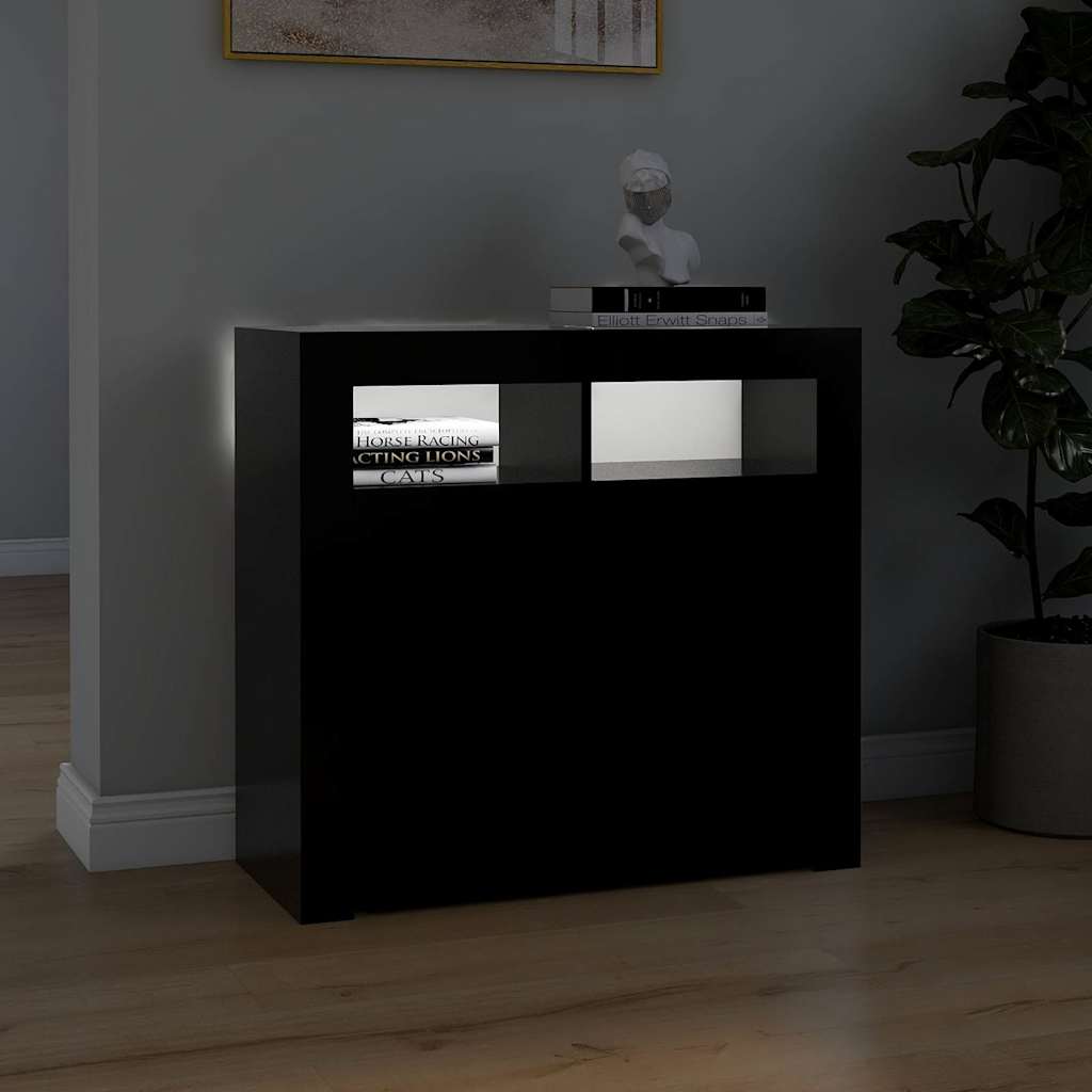 804329 vidaXL Sideboard with LED Lights Black 80x35x75 cm