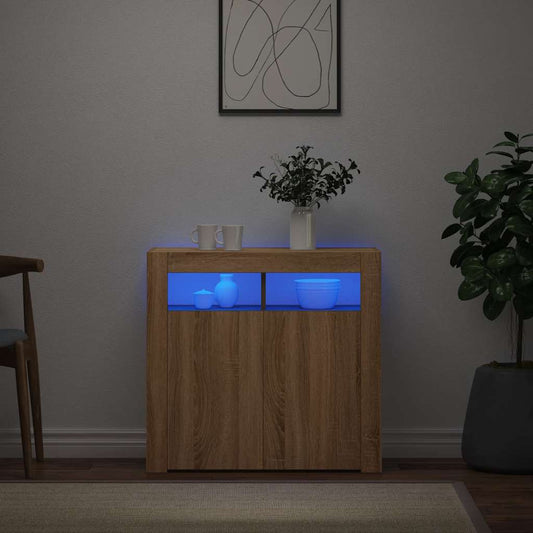 804331 vidaXL Sideboard with LED Lights Sonoma Oak 80x35x75 cm