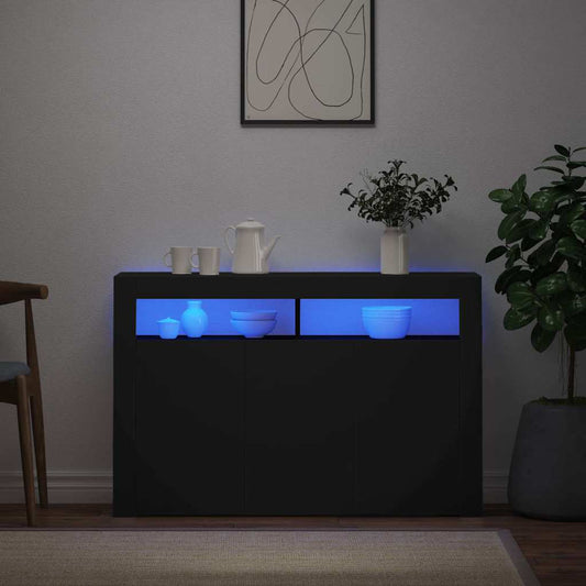 804338 vidaXL Sideboard with LED Lights Black 115,5x30x75 cm