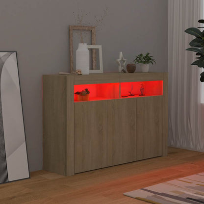 Sideboard with LED Lights Sonoma Oak 115.5x30x75 cm