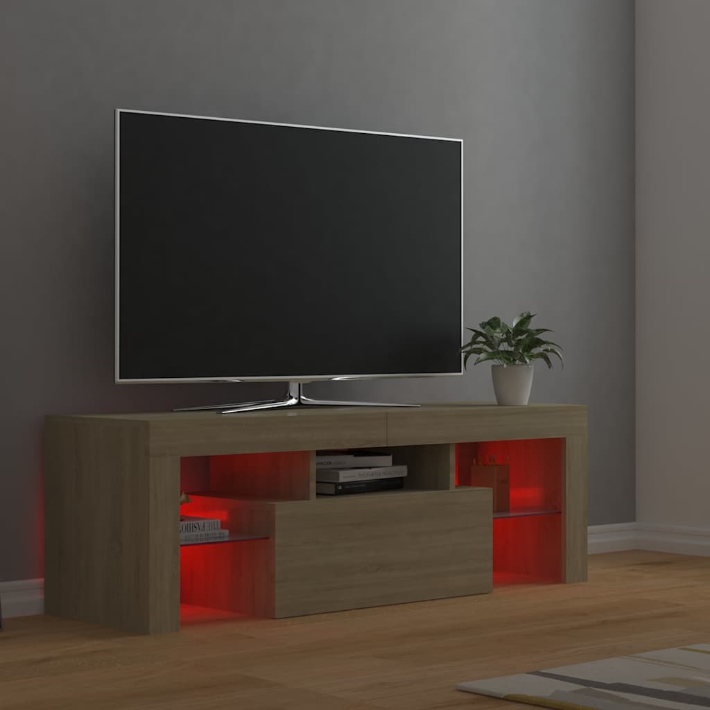804349 vidaXL TV Cabinet with LED Lights Sonoma Oak 120x35x40 cm