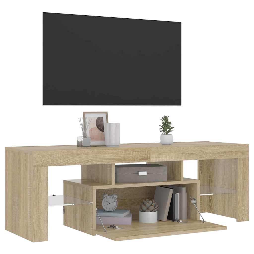 804349 vidaXL TV Cabinet with LED Lights Sonoma Oak 120x35x40 cm
