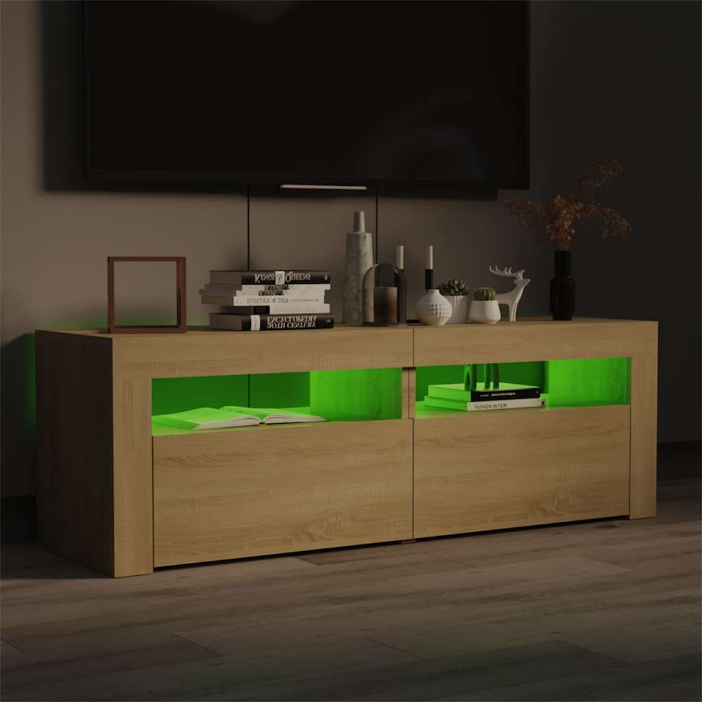 804358 vidaXL TV Cabinet with LED Lights Sonoma Oak 120x35x40 cm