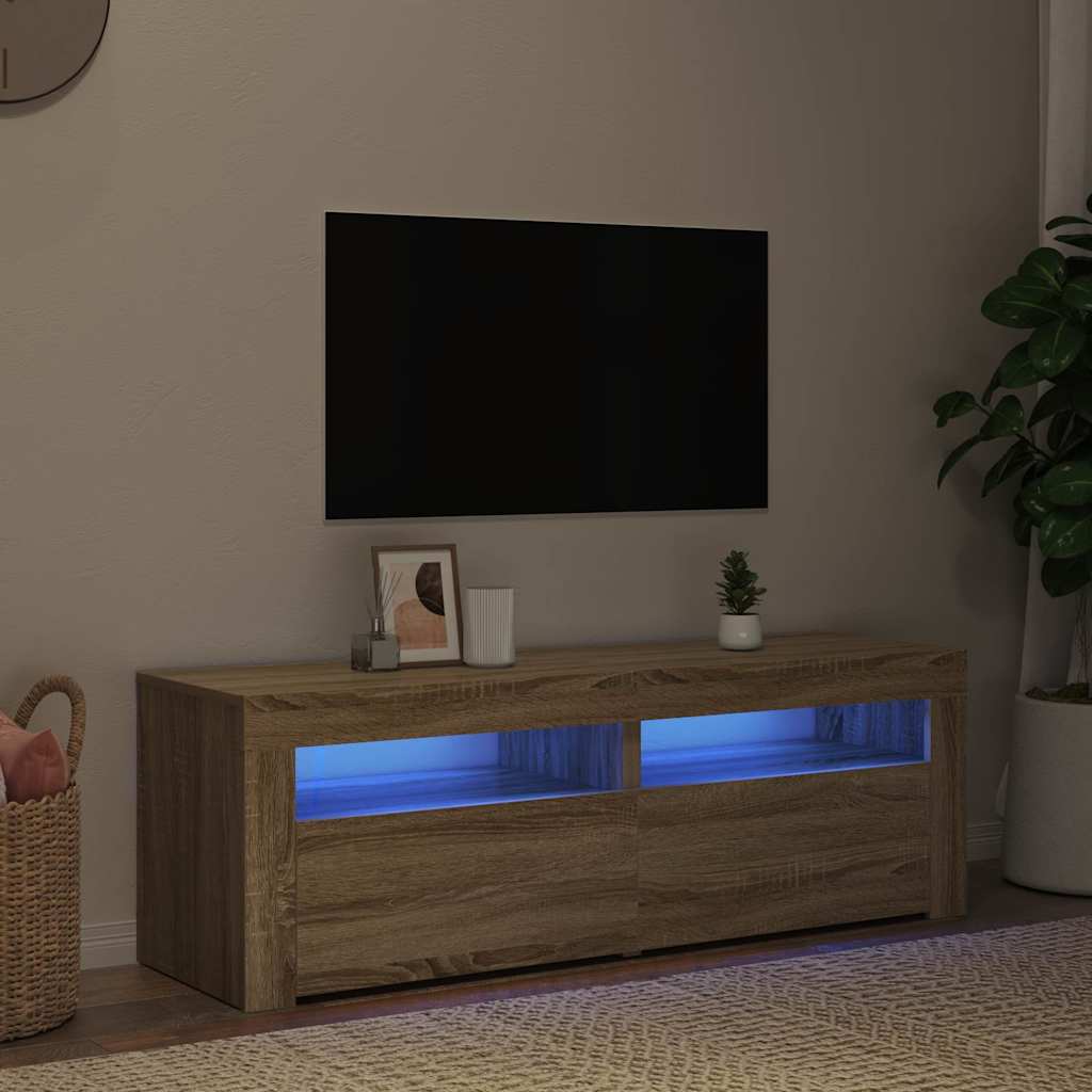 804358 vidaXL TV Cabinet with LED Lights Sonoma Oak 120x35x40 cm