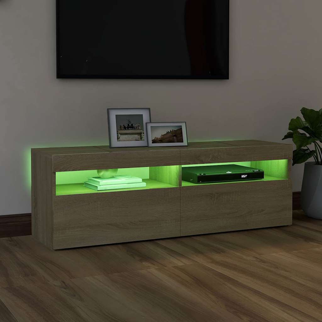 804376 vidaXL TV Cabinet with LED Lights Sonoma Oak 120x35x40 cm