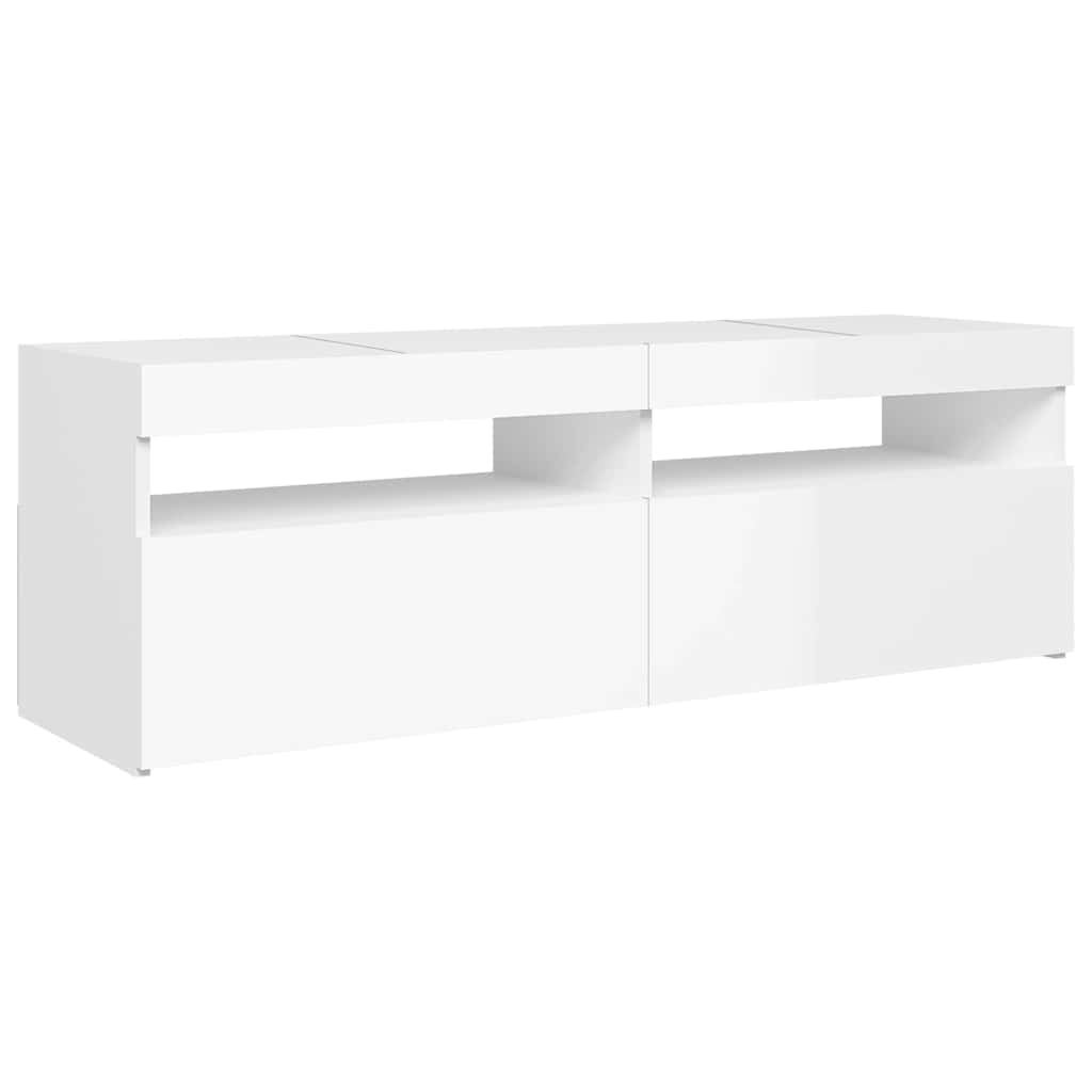 804379 vidaXL TV Cabinet with LED Lights High Gloss White 120x35x40 cm