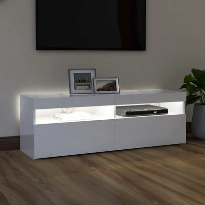 804379 vidaXL TV Cabinet with LED Lights High Gloss White 120x35x40 cm