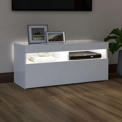 804382 vidaXL TV Cabinet with LED Lights White 90x35x40 cm