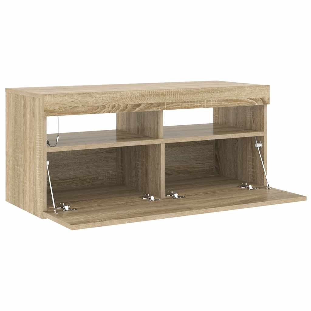 TV Cabinet with LED Lights Sonoma Oak 90x35x40 cm