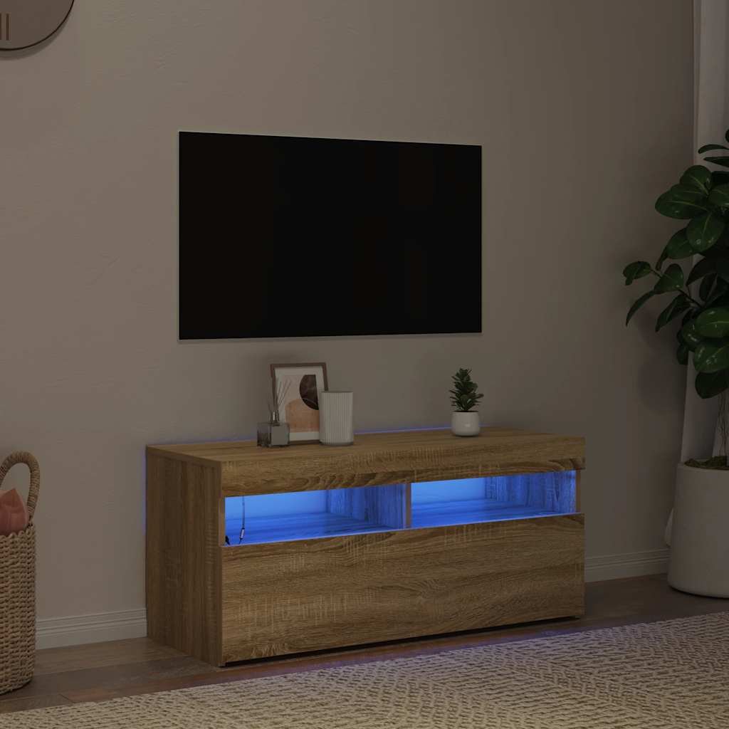 TV Cabinet with LED Lights Sonoma Oak 90x35x40 cm