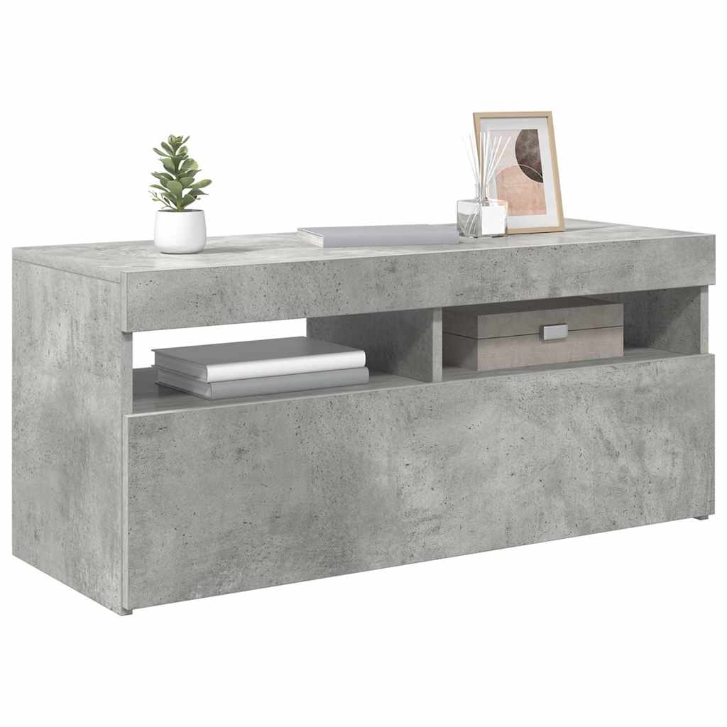 804386 vidaXL TV Cabinet with LED Lights Concrete Grey 90x35x40 cm