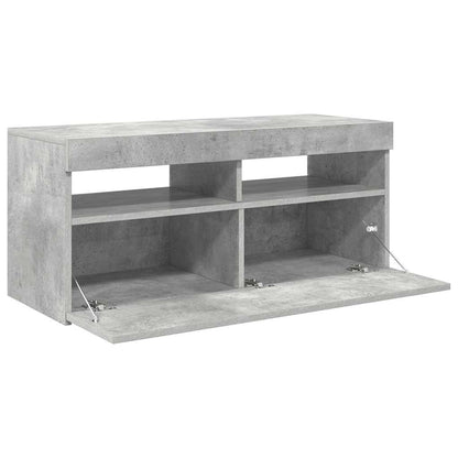 804386 vidaXL TV Cabinet with LED Lights Concrete Grey 90x35x40 cm