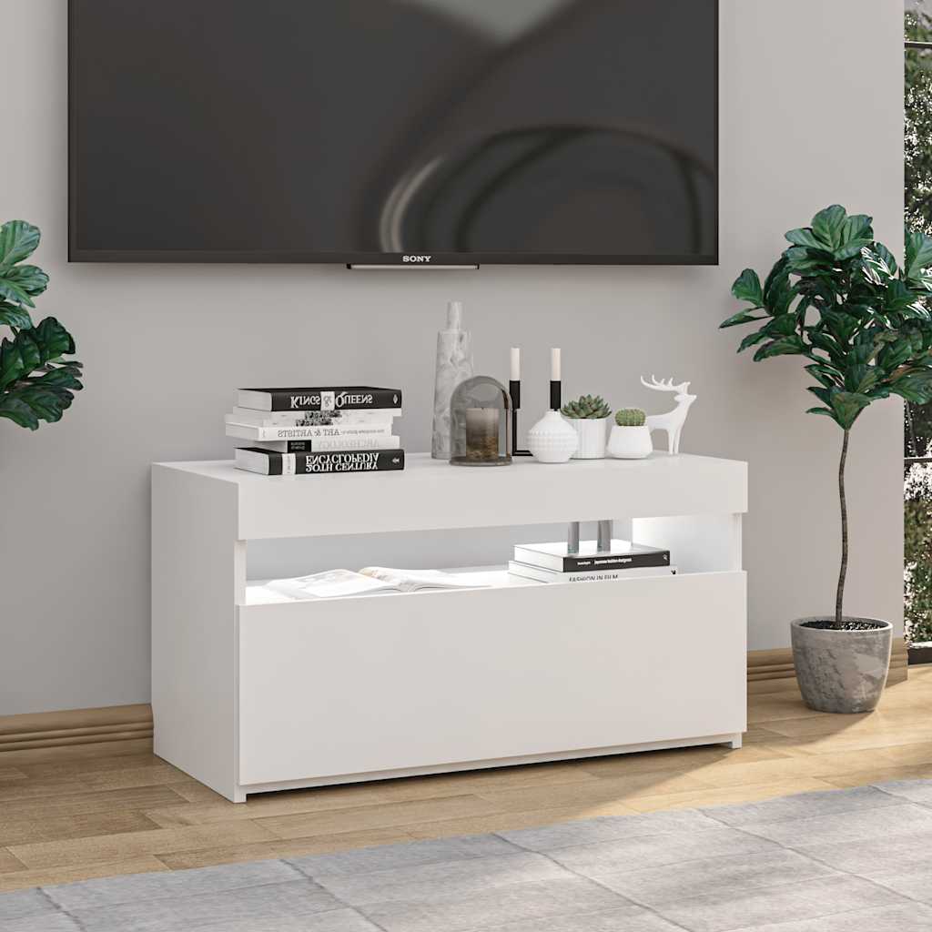 TV Cabinet with LED Lights White 75x35x40 cm