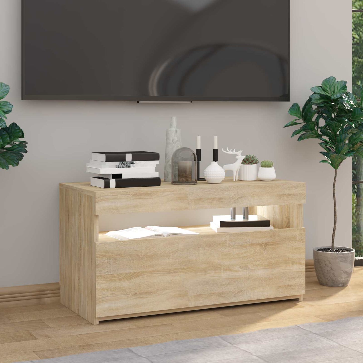 TV Cabinet with LED Lights Sonoma Oak 75x35x40 cm
