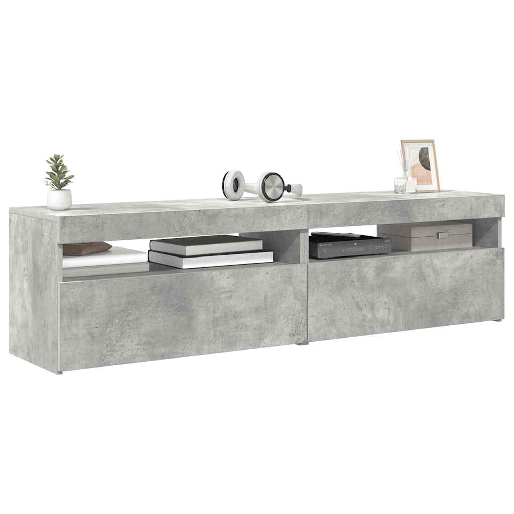TV Cabinets 2 pcs with LED Lights Concrete Grey 75x35x40 cm