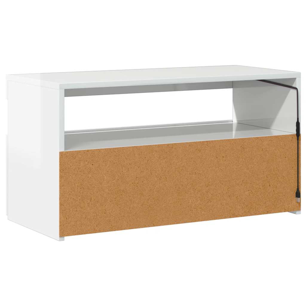 TV Cabinet with LED Lights High Gloss White 75x35x40 cm