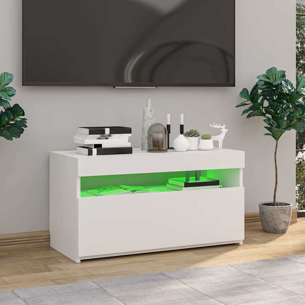 804403 vidaXL TV Cabinet with LED Lights High Gloss White 75x35x40 cm