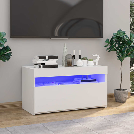 804403 vidaXL TV Cabinet with LED Lights High Gloss White 75x35x40 cm