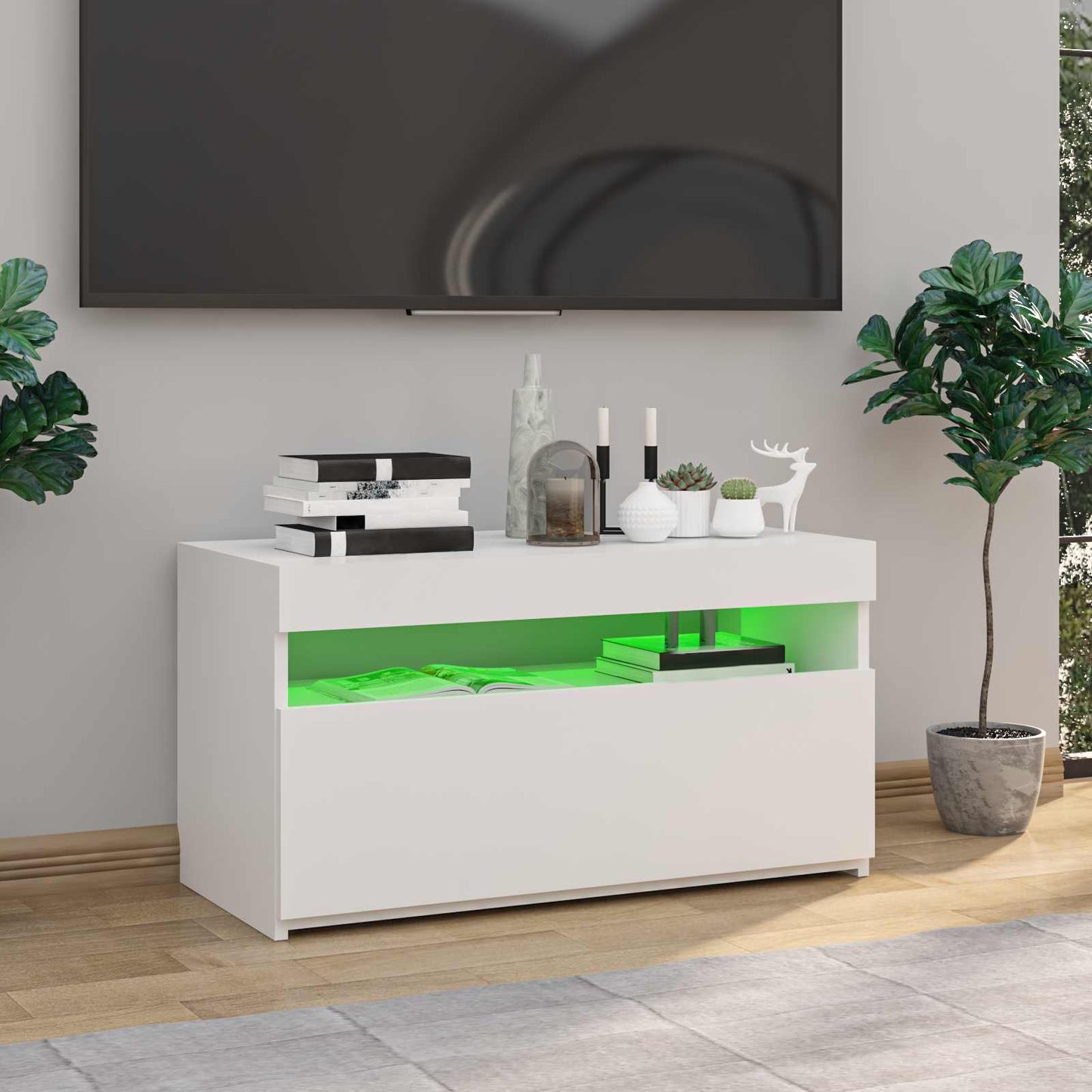 TV Cabinet with LED Lights High Gloss White 75x35x40 cm