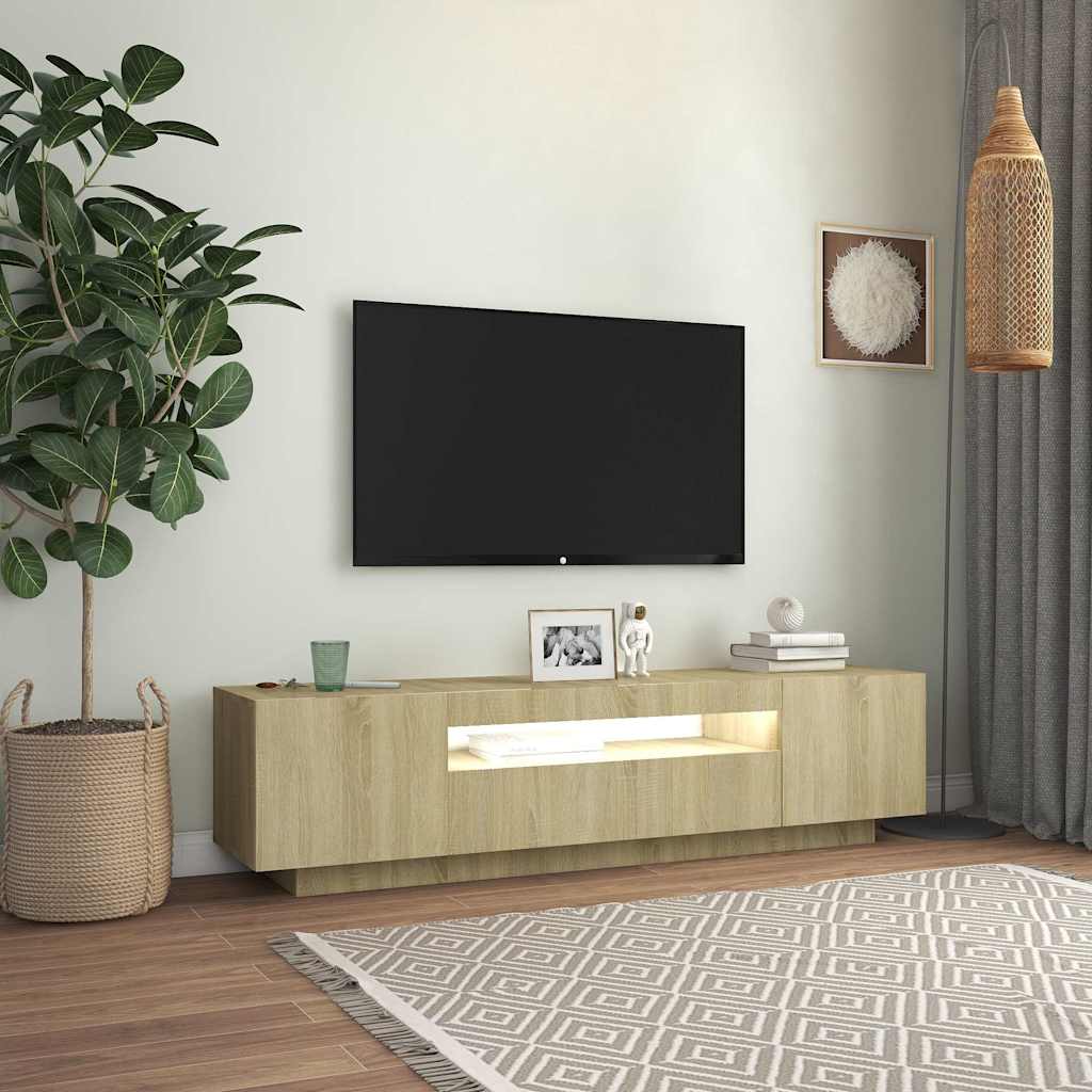 804430 vidaXL TV Cabinet with LED Lights Sonoma Oak 160x35x40 cm