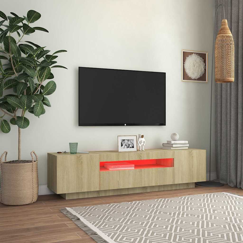 804430 vidaXL TV Cabinet with LED Lights Sonoma Oak 160x35x40 cm