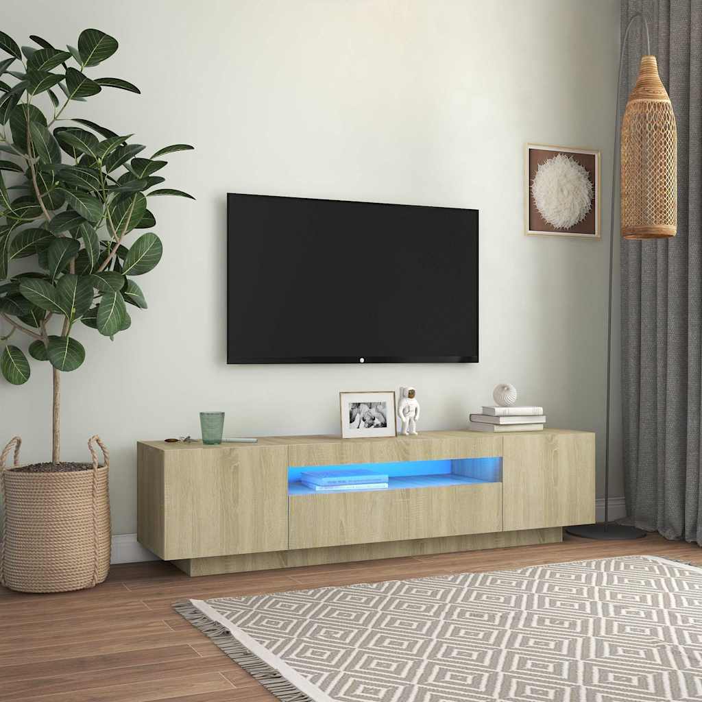 804430 vidaXL TV Cabinet with LED Lights Sonoma Oak 160x35x40 cm