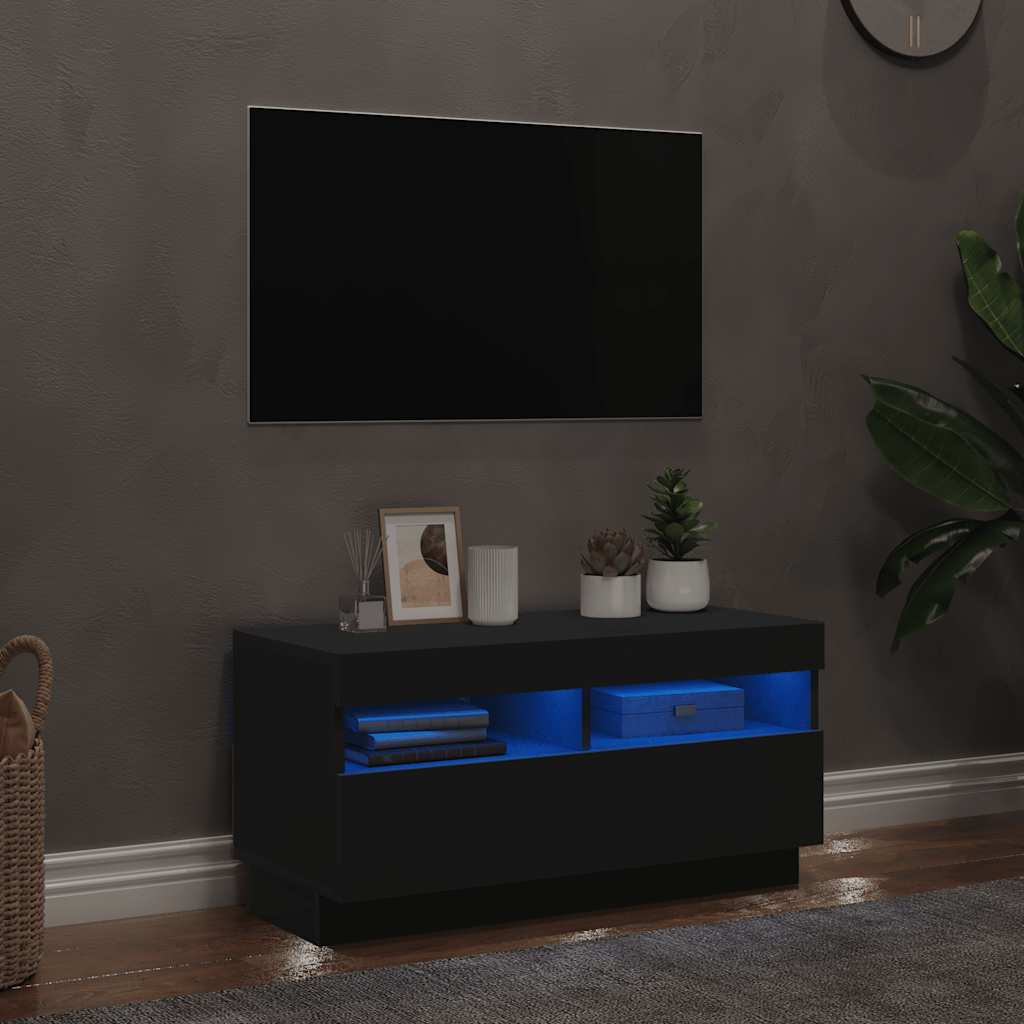 TV Cabinet with LED Lights Black 80x35x40 cm