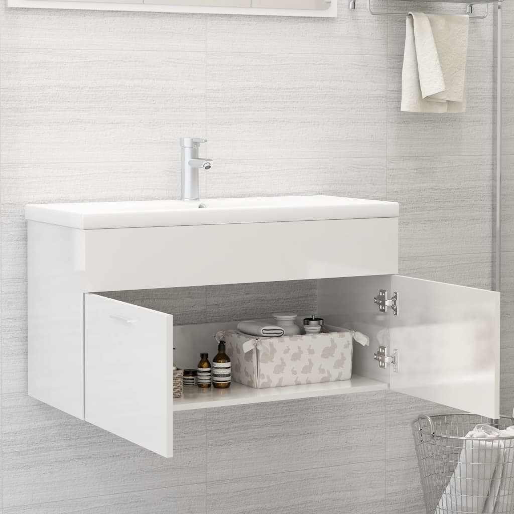 Sink Cabinet | High gloss white | Engineered wood | Medium | Sink Cabinet