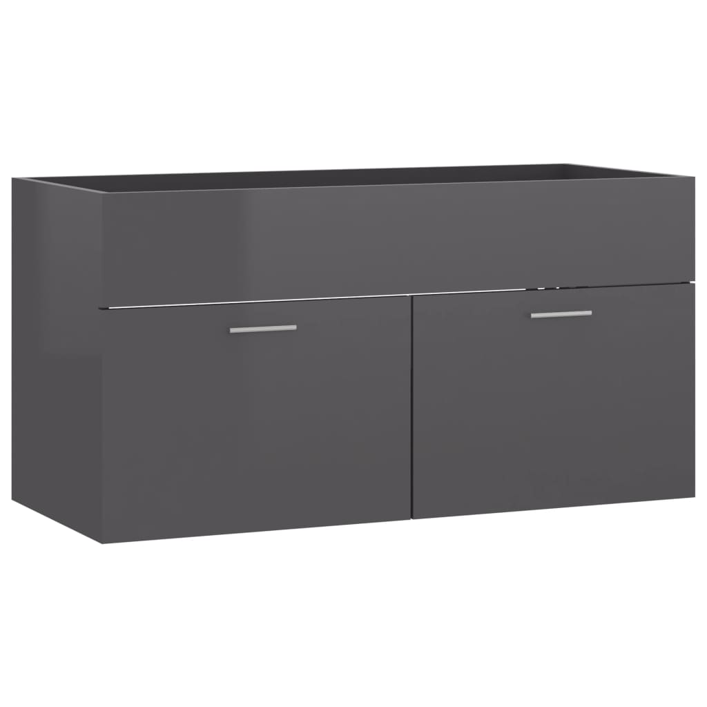 Sink Cabinet | High gloss grey | Engineered wood | Large