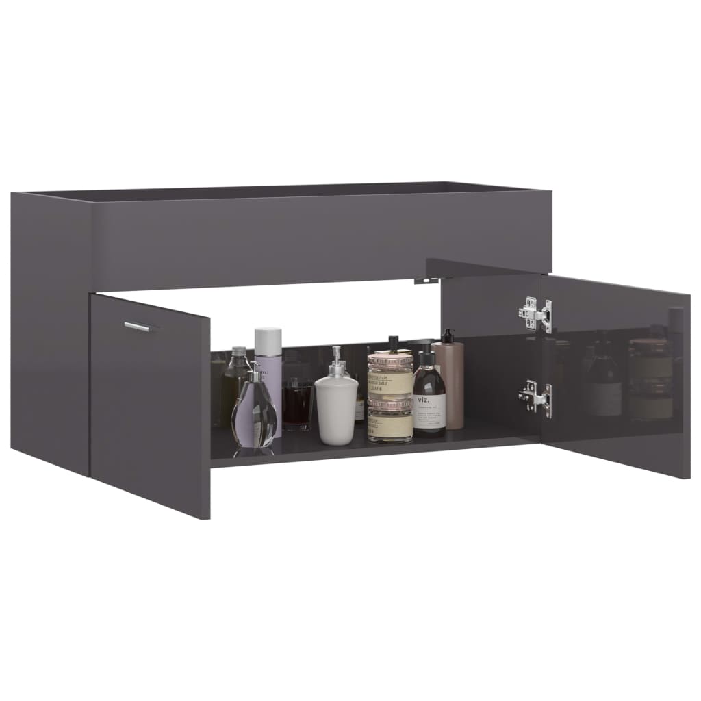 Sink Cabinet | High gloss grey | Engineered wood | Large