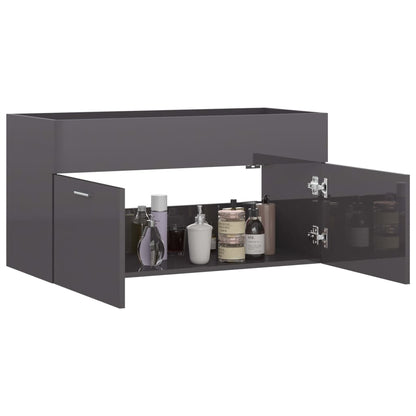 Sink Cabinet | High gloss grey | Engineered wood | Large