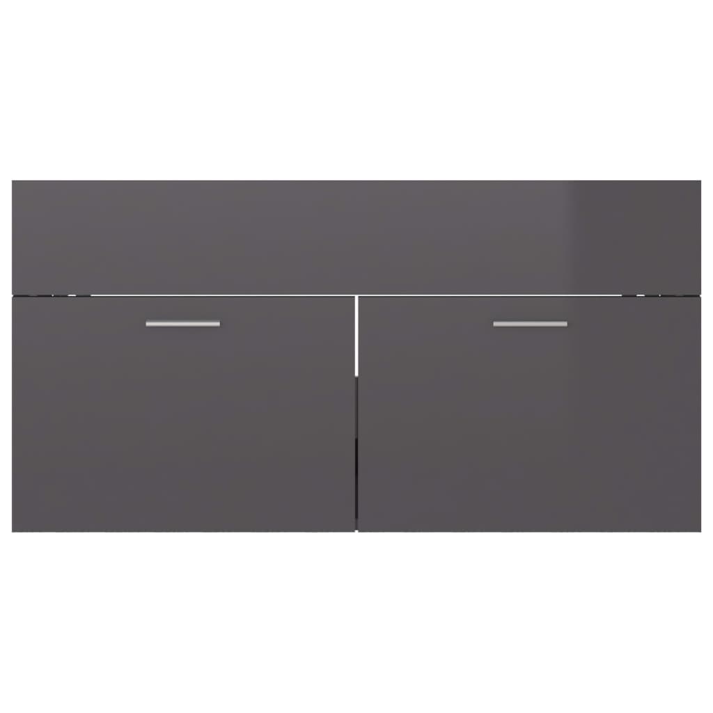Sink Cabinet | High gloss grey | Engineered wood | Large