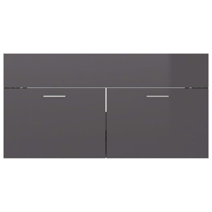 Sink Cabinet | High gloss grey | Engineered wood | Large